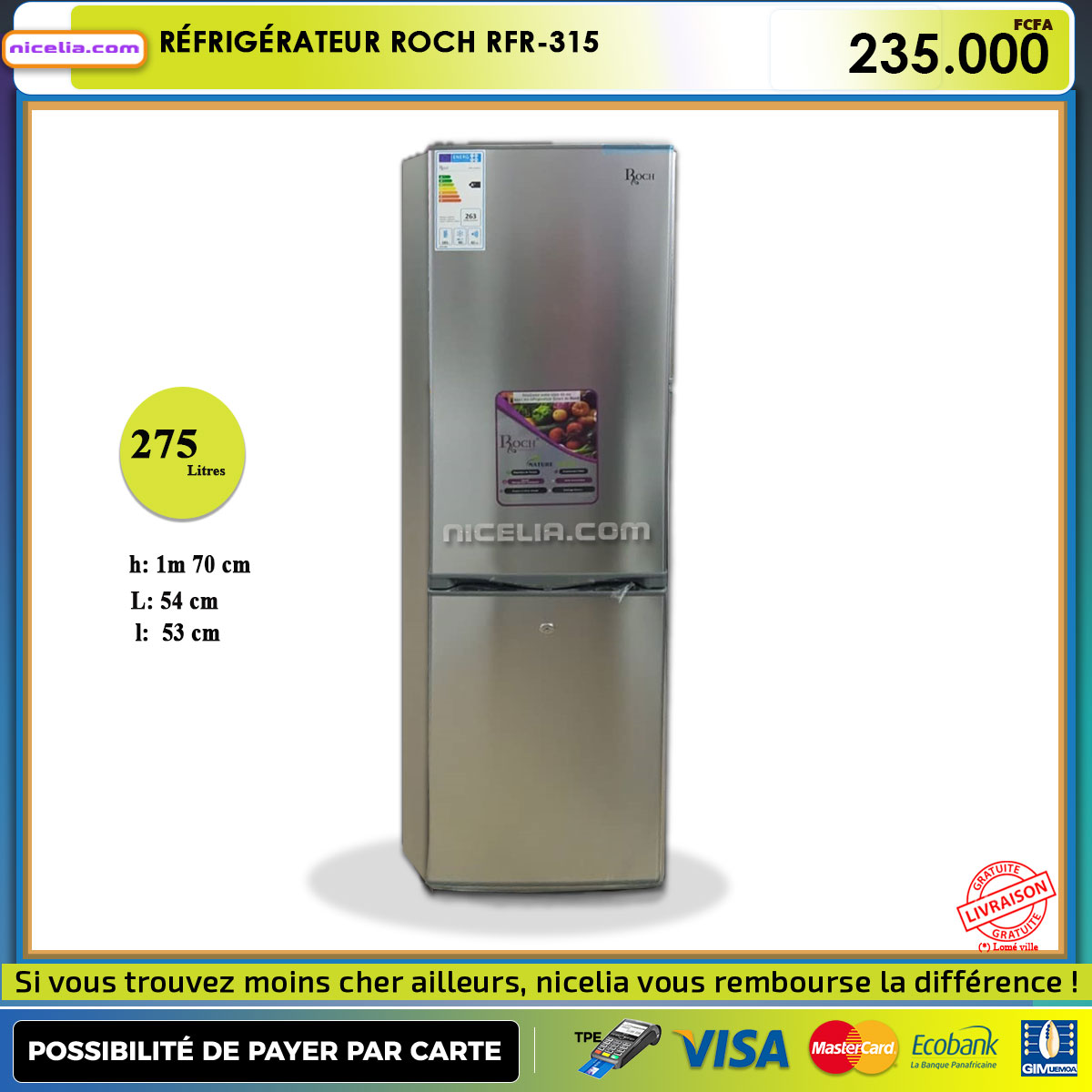 Frigo 2 portes ROCH 315L - Plateau